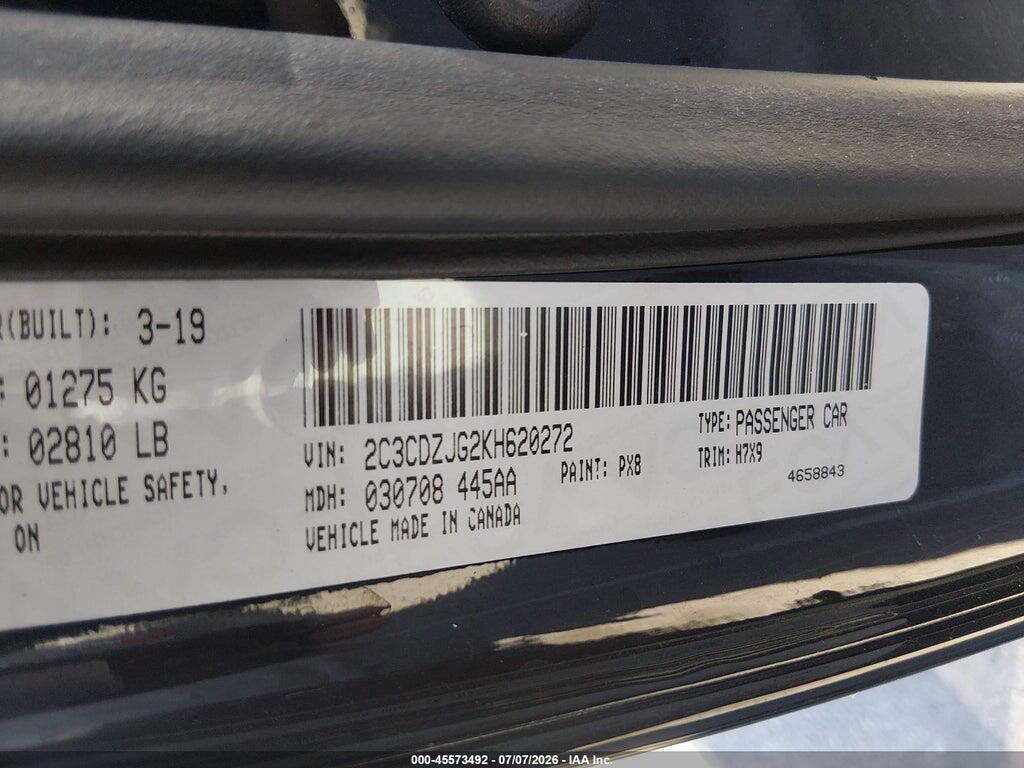 2C3CDZJG2KH620272 2019 DODGE CHALLENGER photo no. 9