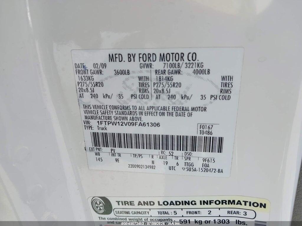1FTPW12V09FA61306 2009 FORD F-150 photo no. 9