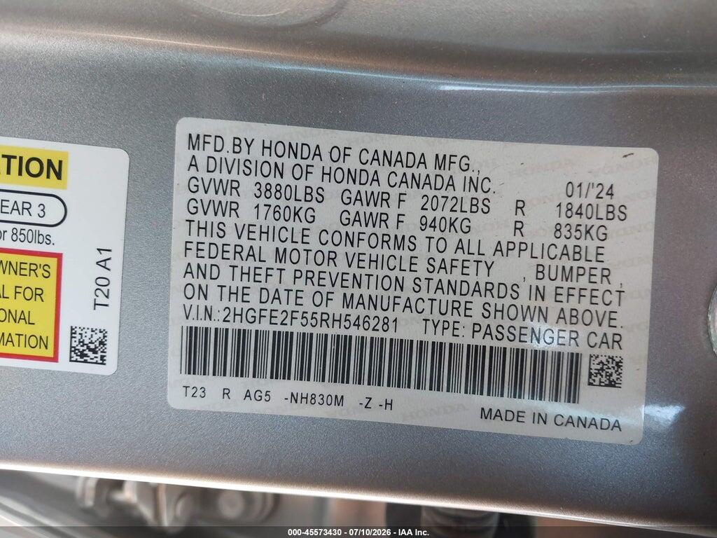 2HGFE2F55RH546281 2024 HONDA CIVIC photo no. 9