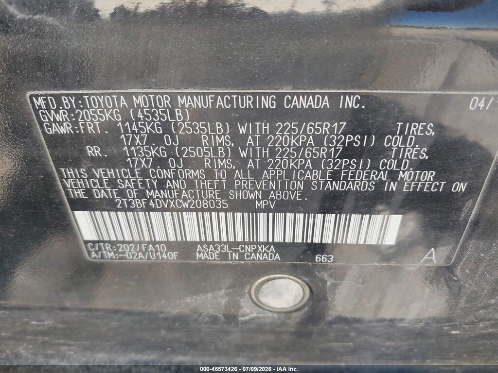 2T3BF4DVXCW208035 2012 TOYOTA RAV4 photo no. 9