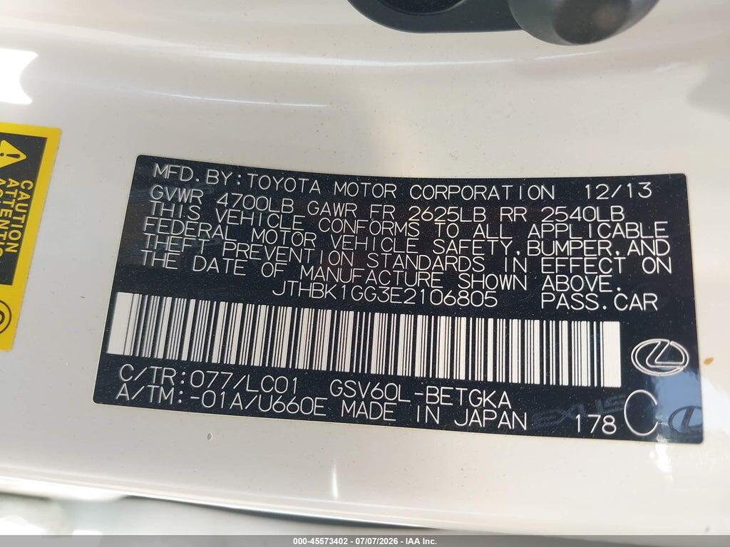 JTHBK1GG3E2106805 2014 LEXUS ES 350 photo no. 9
