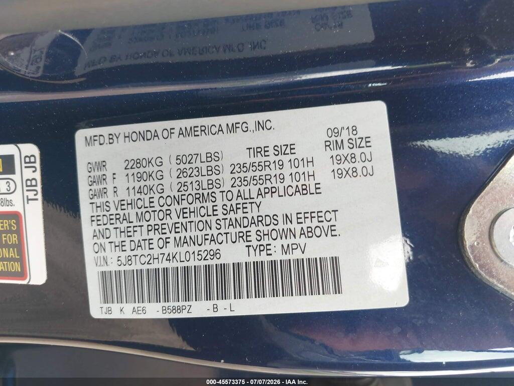 5J8TC2H74KL015296 2019 ACURA RDX photo no. 9