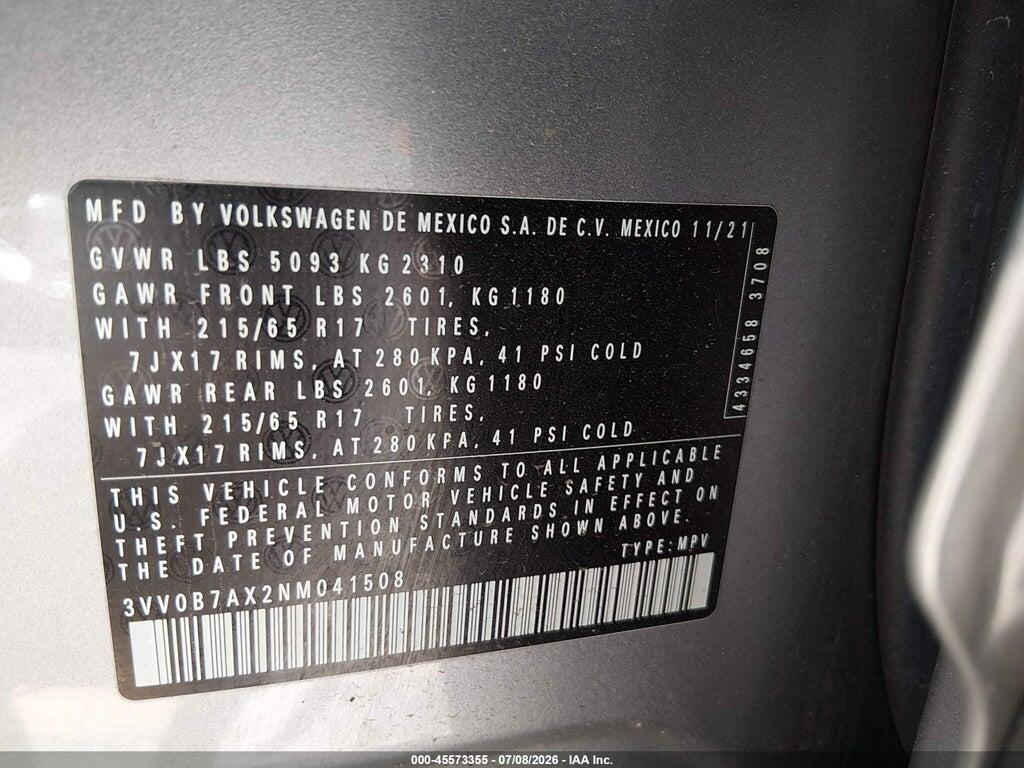 3VV0B7AX2NM041508 2022 VOLKSWAGEN TIGUAN photo no. 9