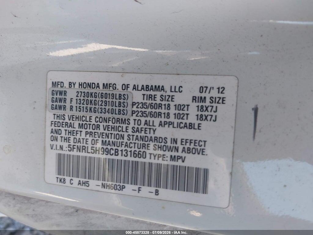 5FNRL5H99CB131660 2012 HONDA ODYSSEY photo no. 9