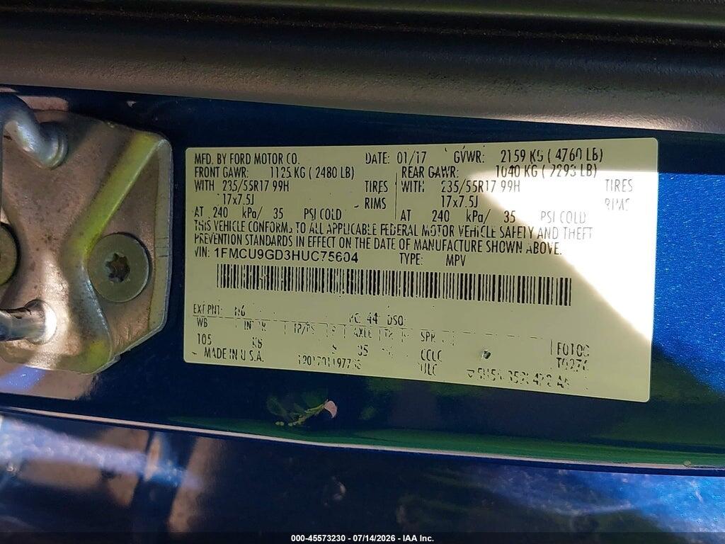 1FMCU9GD3HUC75604 2017 FORD ESCAPE photo no. 9