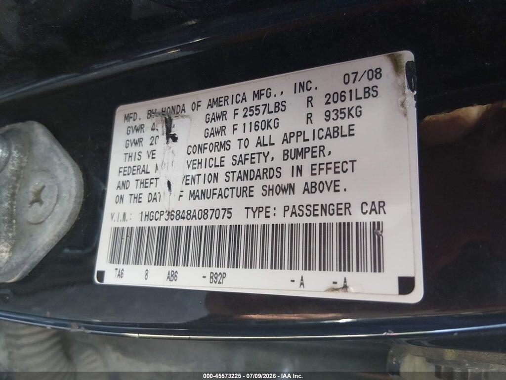 1HGCP36848A087075 2008 HONDA ACCORD photo no. 9