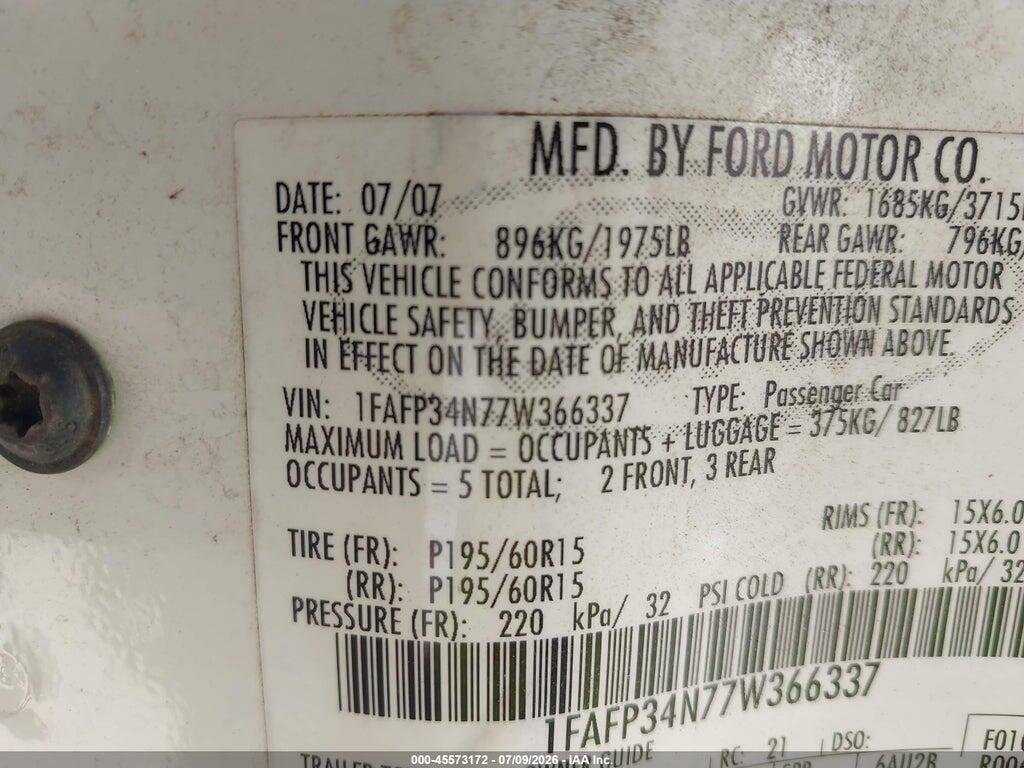 1FAFP34N77W366337 2007 FORD FOCUS photo no. 9