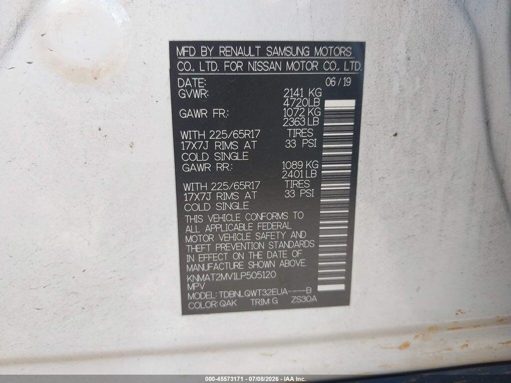 KNMAT2MV1LP505120 2020 NISSAN ROGUE photo no. 9