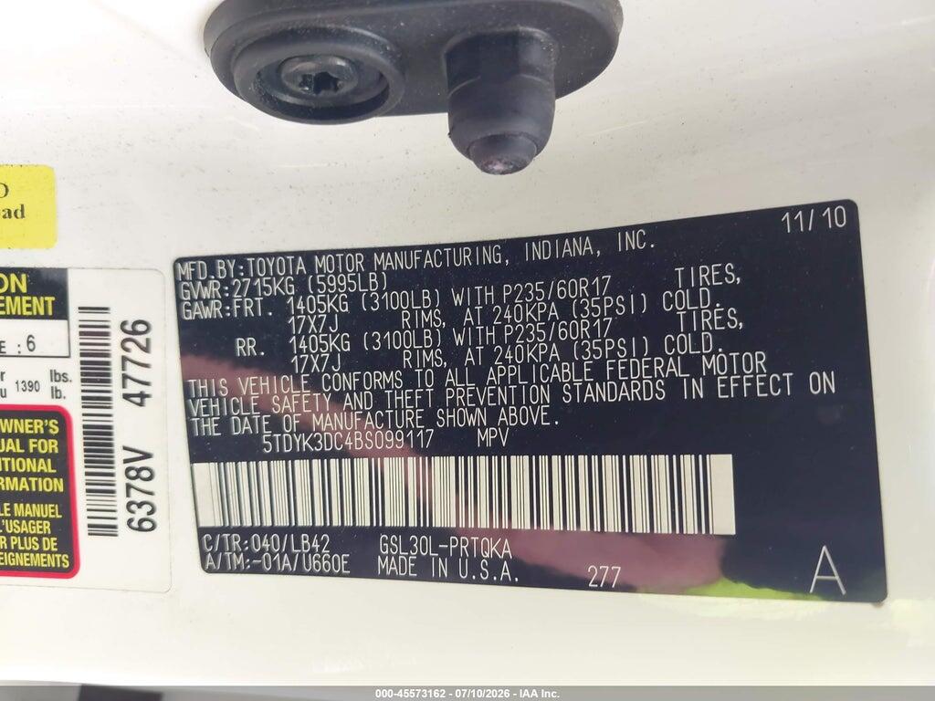 5TDYK3DC4BS099117 2011 TOYOTA SIENNA photo no. 9