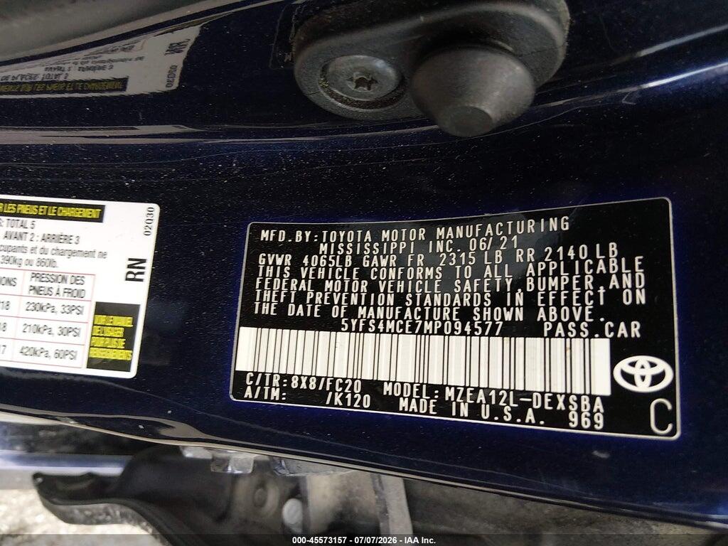 5YFS4MCE7MP094577 2021 TOYOTA COROLLA photo no. 9