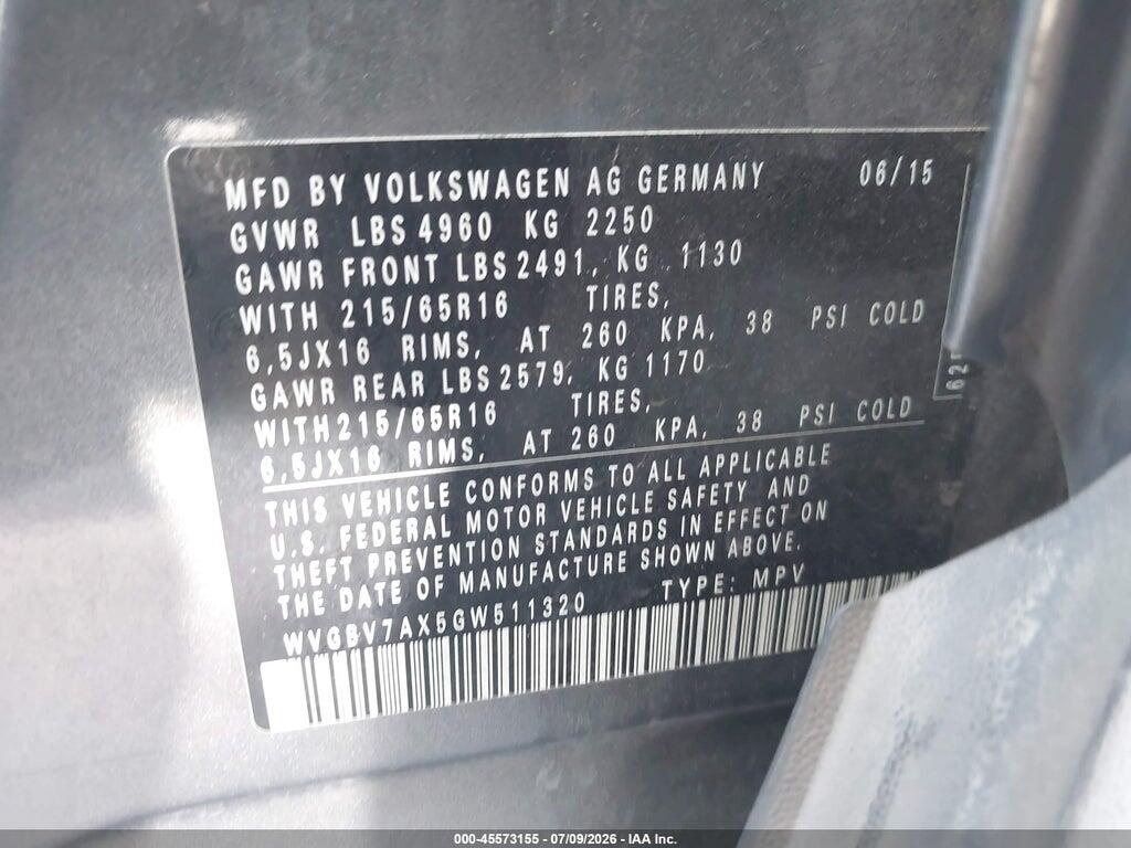WVGBV7AX5GW511320 2016 VOLKSWAGEN TIGUAN photo no. 9