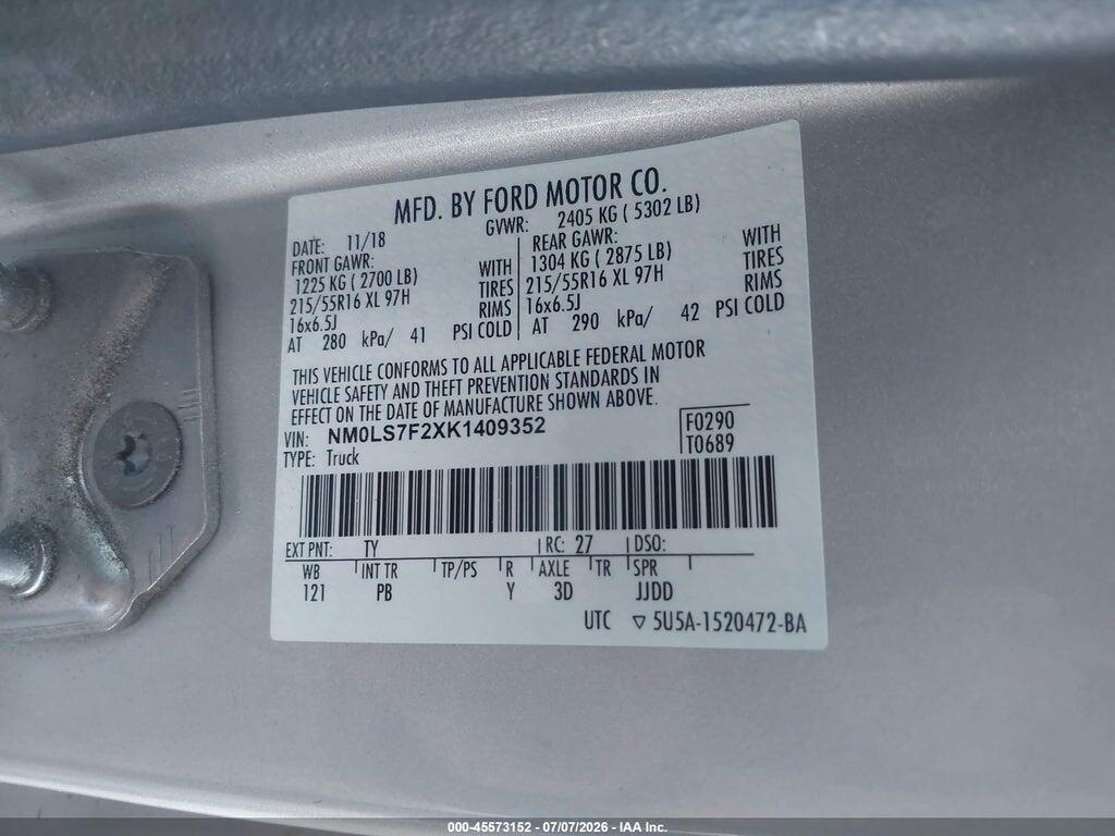 NM0LS7F2XK1409352 2019 FORD TRANSIT CONNECT photo no. 9