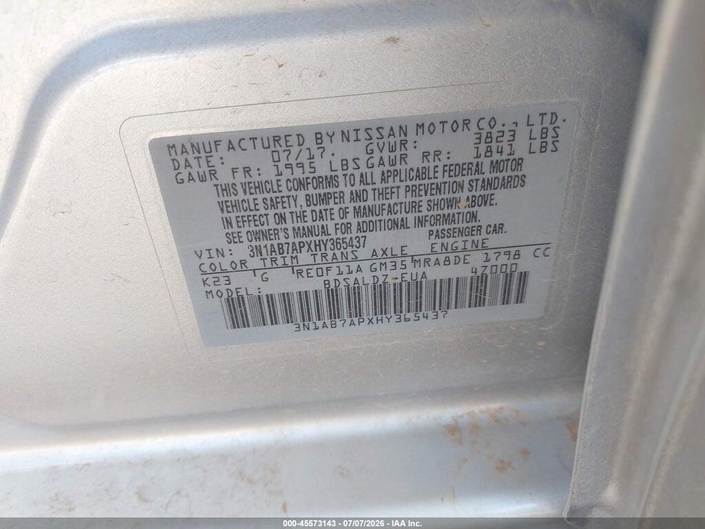3N1AB7APXHY365437 2017 NISSAN SENTRA photo no. 9