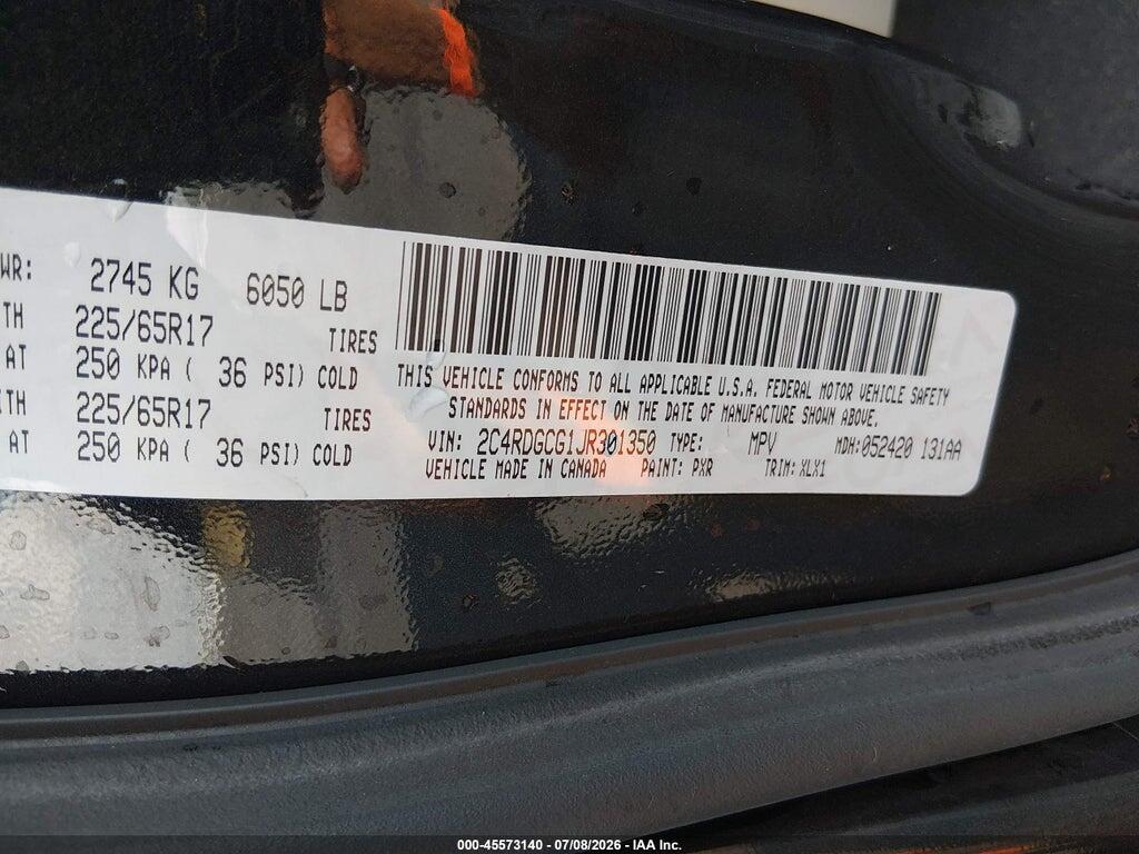 2C4RDGCG1JR301350 2018 DODGE GRAND CARAVAN photo no. 9
