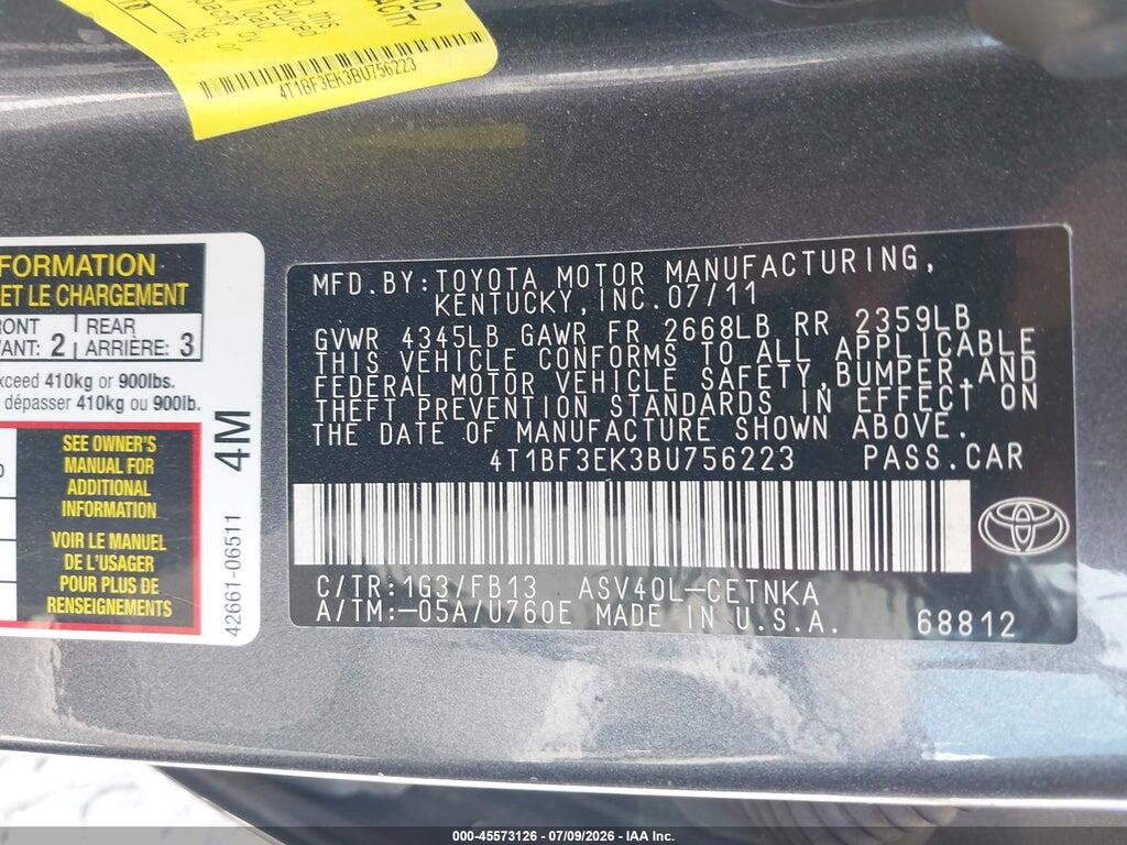 4T1BF3EK3BU756223 2011 TOYOTA CAMRY photo no. 9