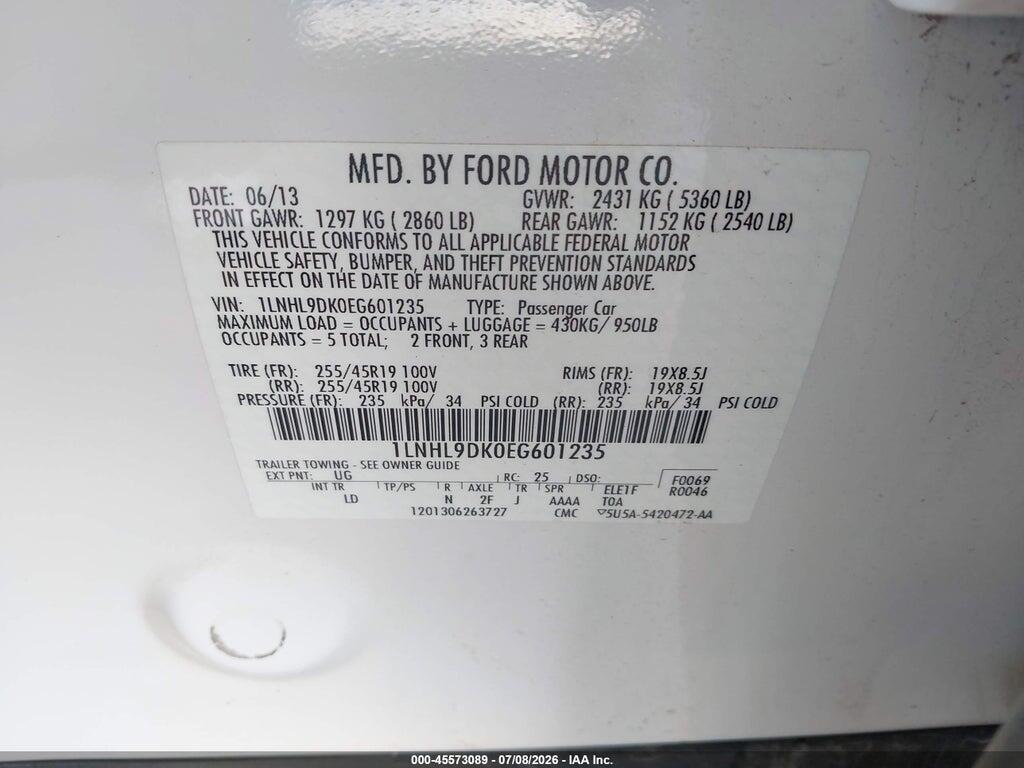 1LNHL9DK0EG601235 2014 LINCOLN MKS photo no. 9