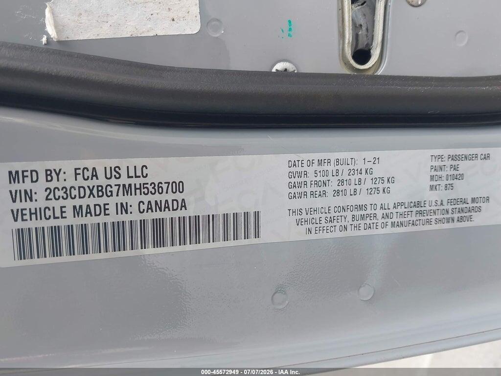 2C3CDXBG7MH536700 2021 DODGE CHARGER photo no. 9