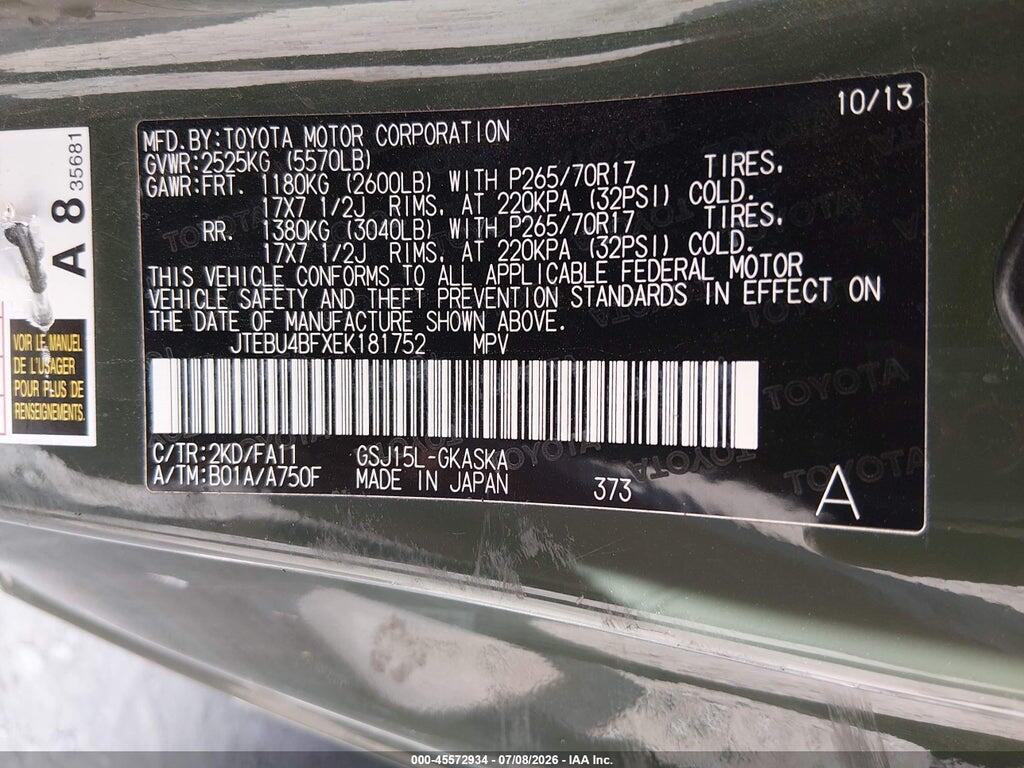 JTEBU4BFXEK181752 2014 TOYOTA FJ CRUISER photo no. 9