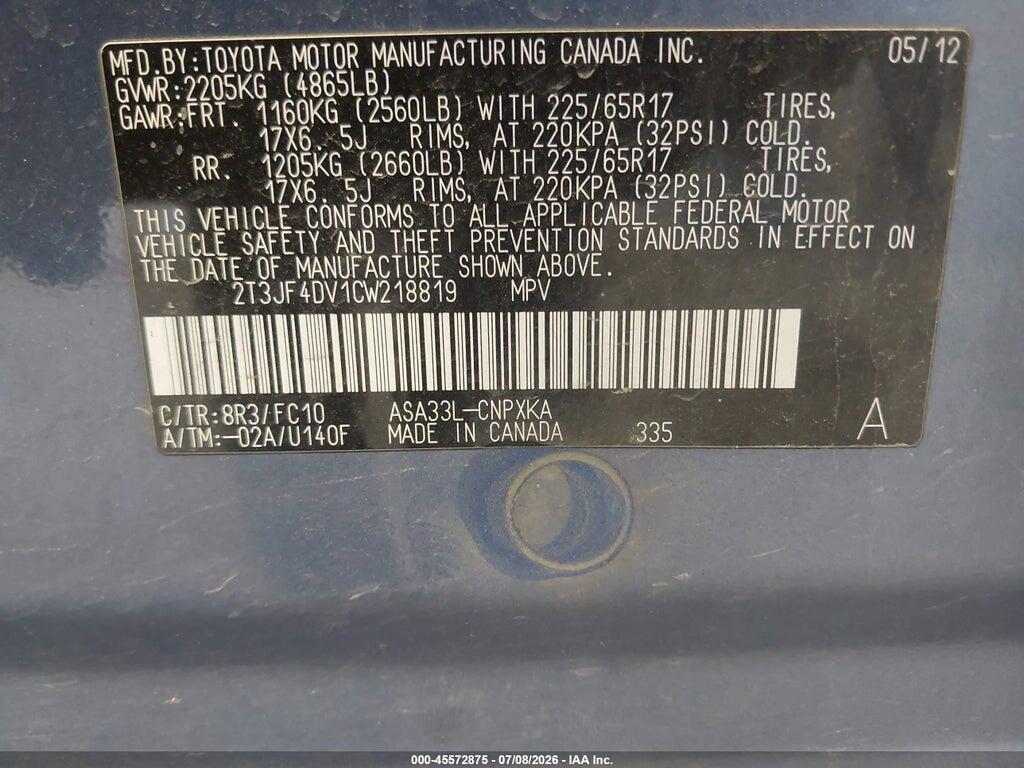 2T3JF4DV1CW218819 2012 TOYOTA RAV4 photo no. 9