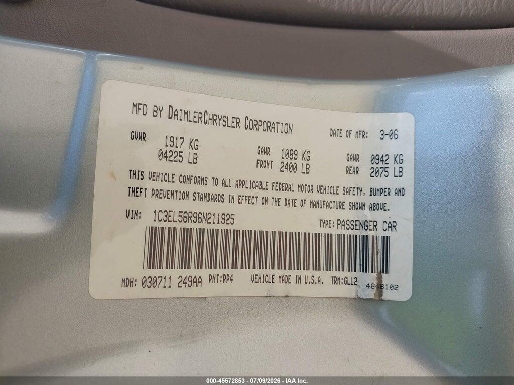 1C3EL56R96N211925 2006 CHRYSLER SEBRING photo no. 9