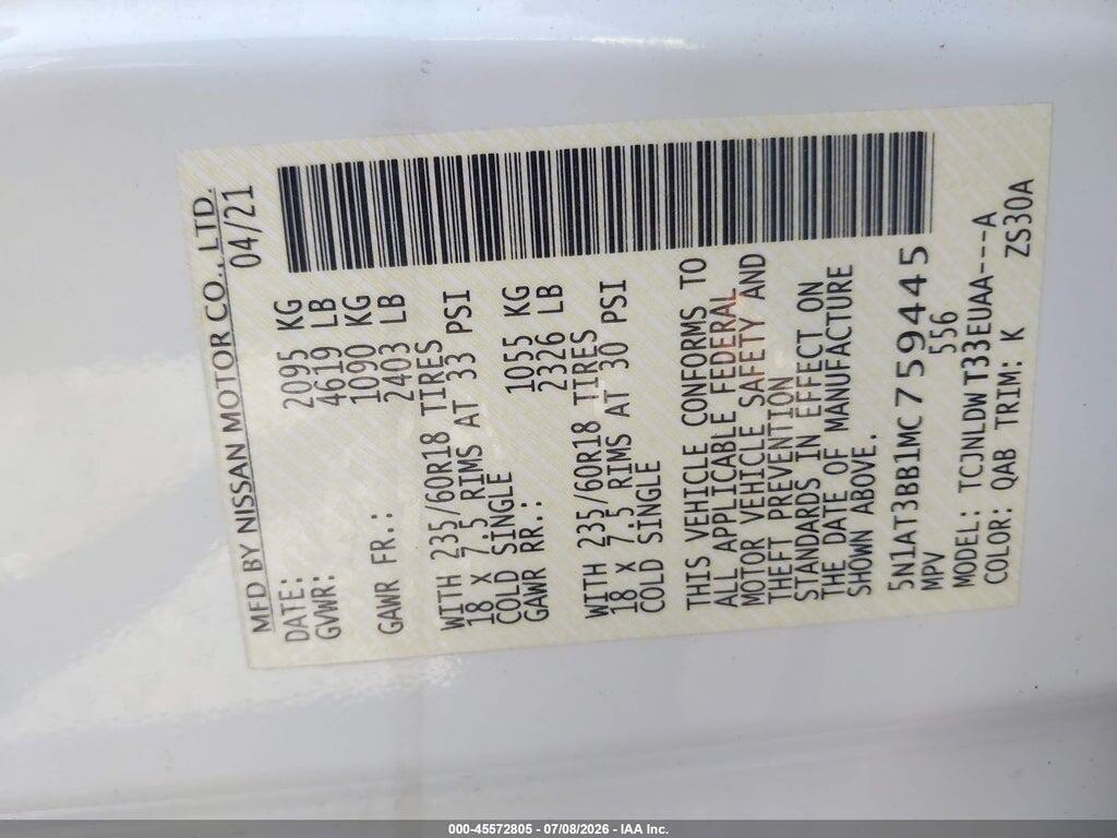 5N1AT3BB1MC759445 2021 NISSAN ROGUE photo no. 9