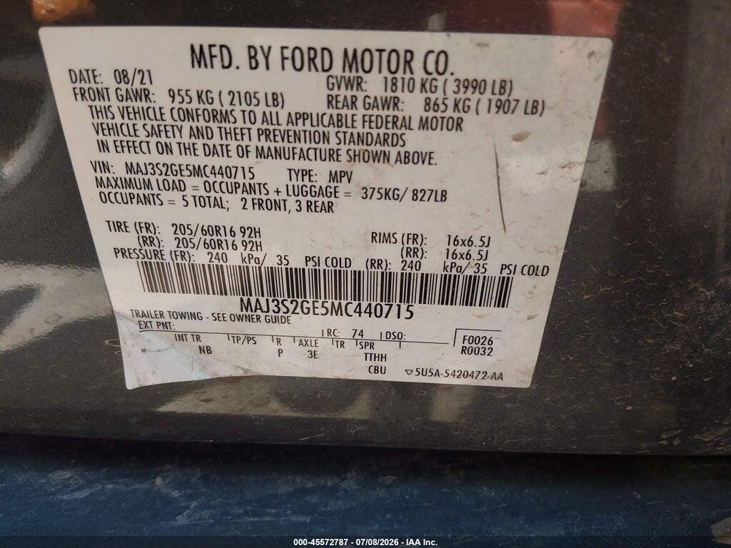 MAJ3S2GE5MC440715 2021 FORD ECOSPORT photo no. 9