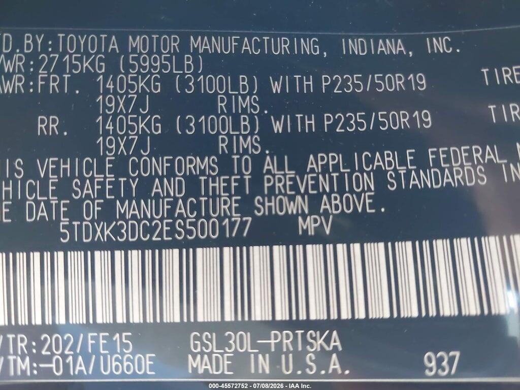 5TDXK3DC2ES500177 2014 TOYOTA SIENNA photo no. 9