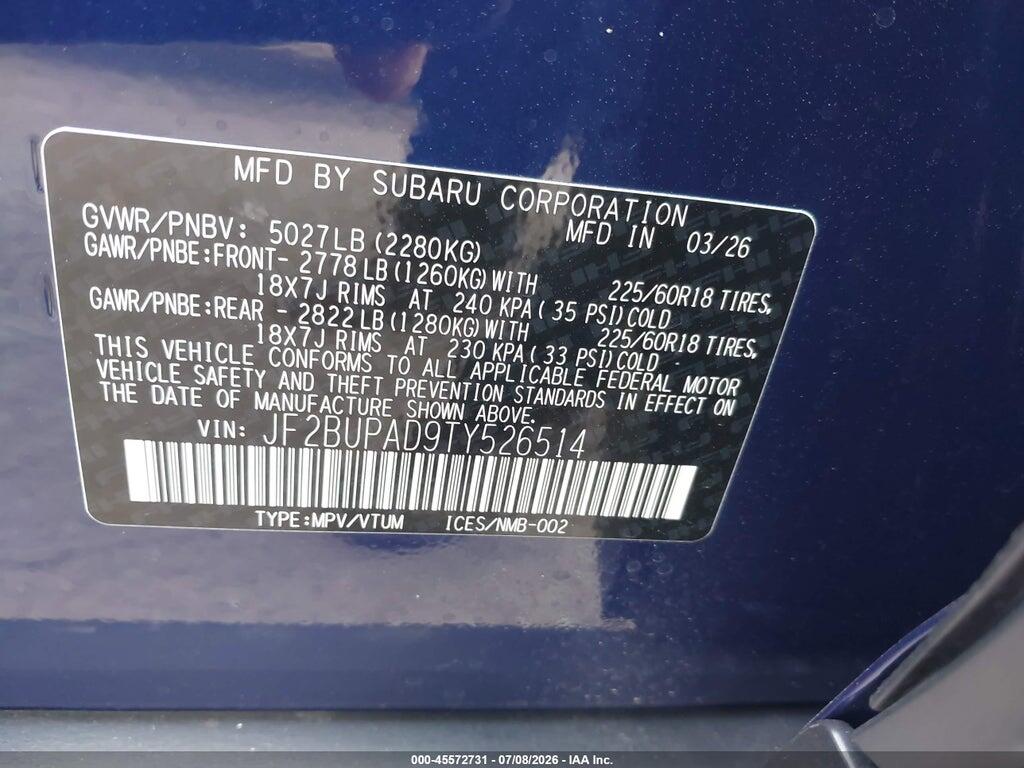 JF2BUPAD9TY526514 2026 SUBARU OUTBACK photo no. 9