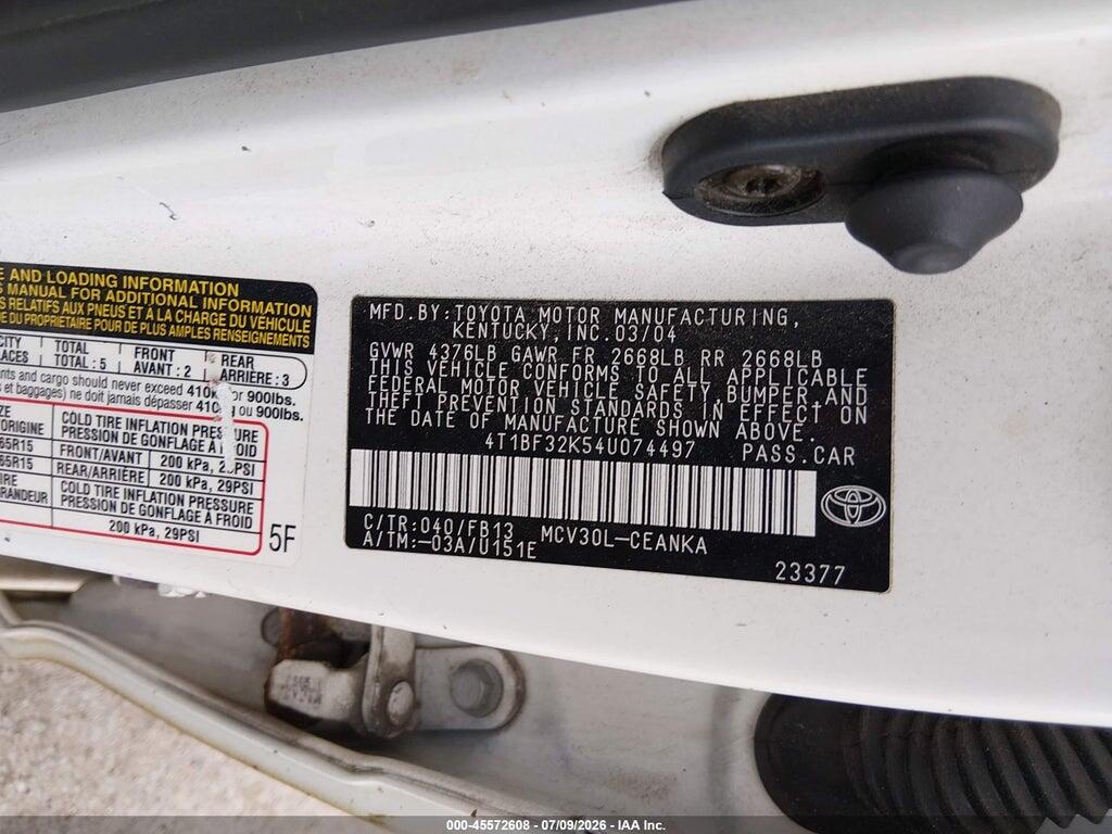4T1BF32K54U074497 2004 TOYOTA CAMRY photo no. 9