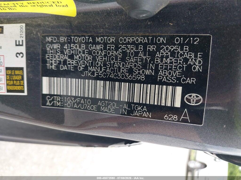 JTKJF5C74C3036598 2012 SCION TC photo no. 9