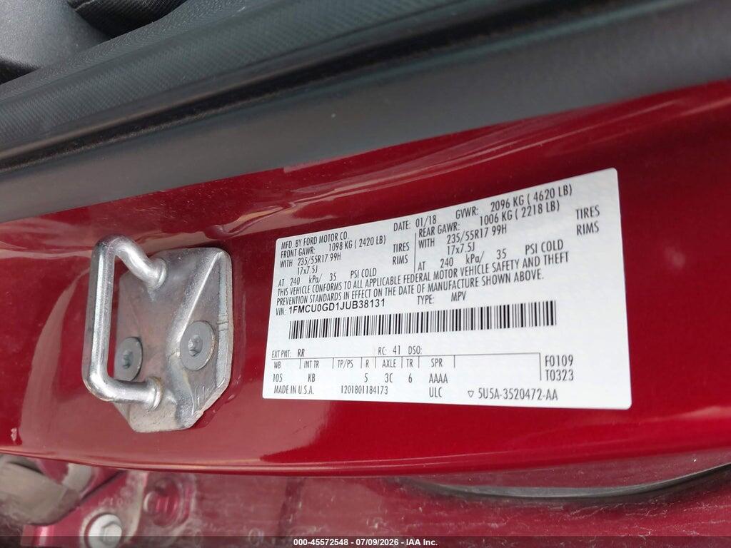 1FMCU0GD1JUB38131 2018 FORD ESCAPE photo no. 9