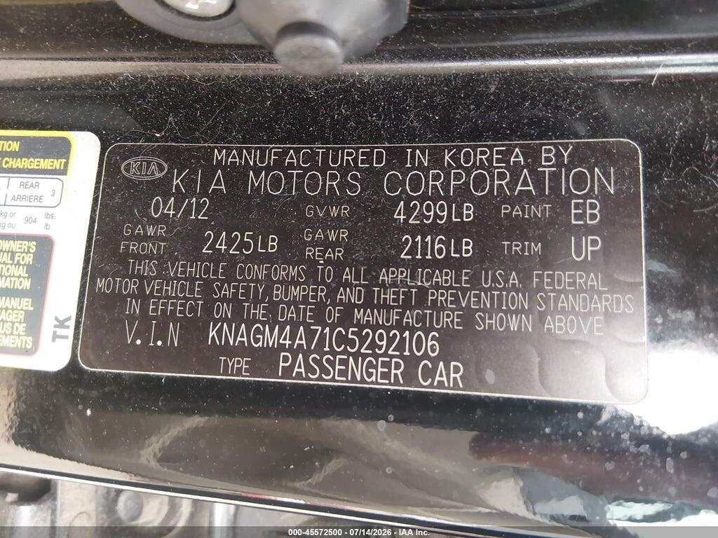 KNAGM4A71C5292106 2012 KIA OPTIMA photo no. 9