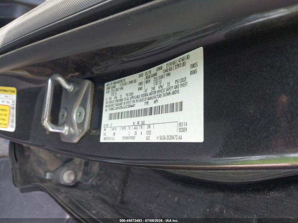 1FMCU9HD9JUC58441 2018 FORD ESCAPE photo no. 9