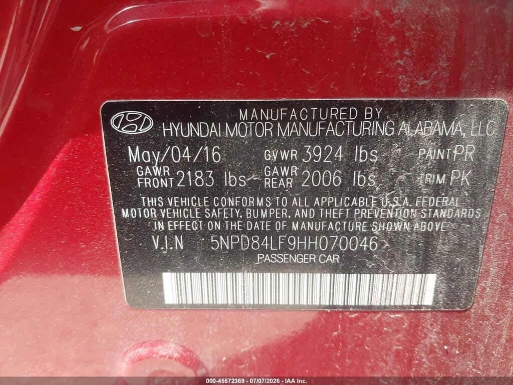 5NPD84LF9HH070046 2017 HYUNDAI ELANTRA photo no. 9