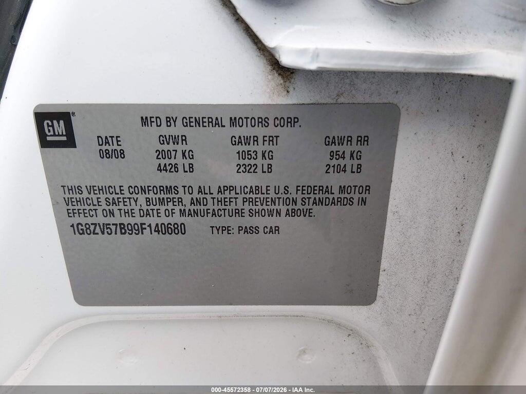 1G8ZV57B99F140680 2009 SATURN AURA photo no. 9