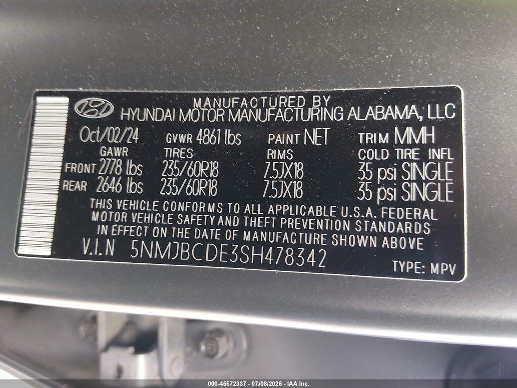 5NMJBCDE3SH478342 2025 HYUNDAI TUCSON photo no. 9