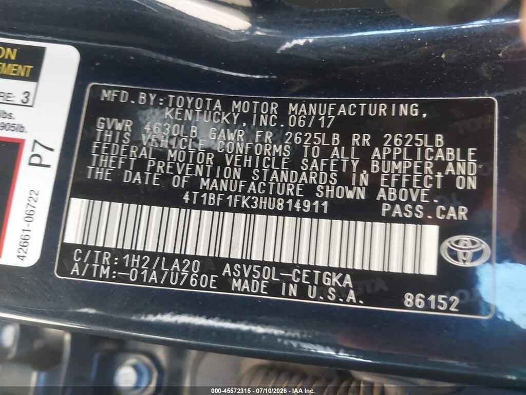 4T1BF1FK3HU814911 2017 TOYOTA CAMRY photo no. 9