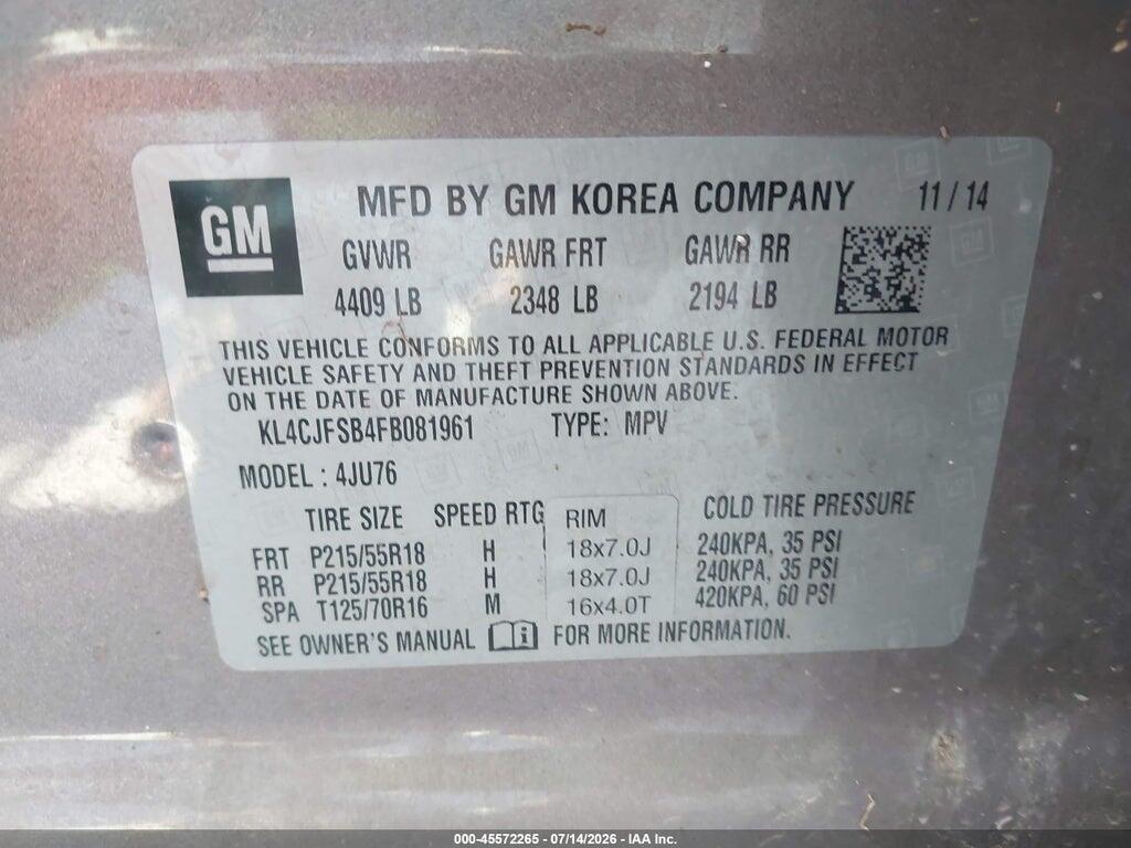 KL4CJFSB4FB081961 2015 BUICK ENCORE photo no. 9