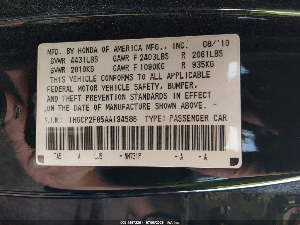 1HGCP2F85AA194586 2010 HONDA ACCORD photo no. 9