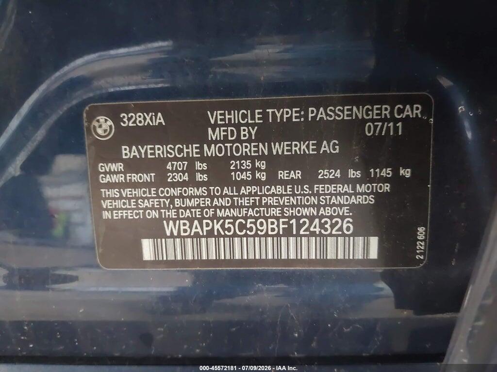 WBAPK5C59BF124326 2011 BMW 328I photo no. 9