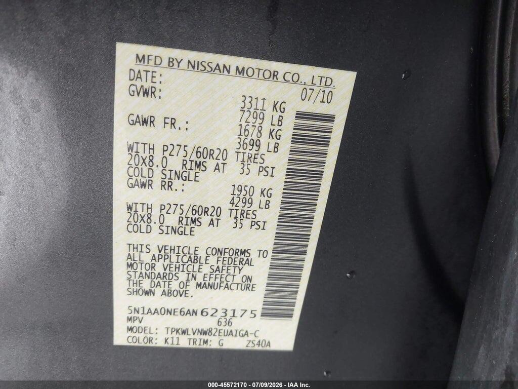 5N1AA0NE6AN623175 2010 NISSAN ARMADA photo no. 9