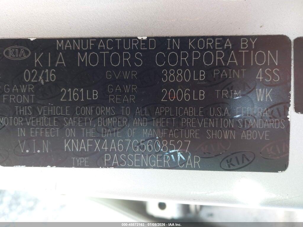 KNAFX4A67G5608527 2016 KIA FORTE photo no. 9