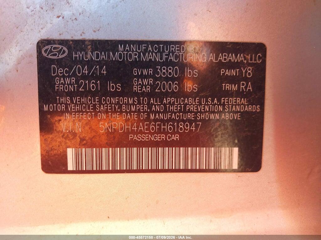 5NPDH4AE6FH618947 2015 HYUNDAI ELANTRA photo no. 9