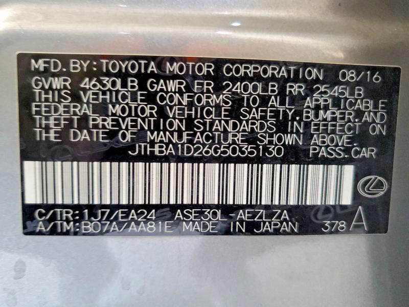 JTHBA1D26G5035130 2016 LEXUS IS photo no. 12