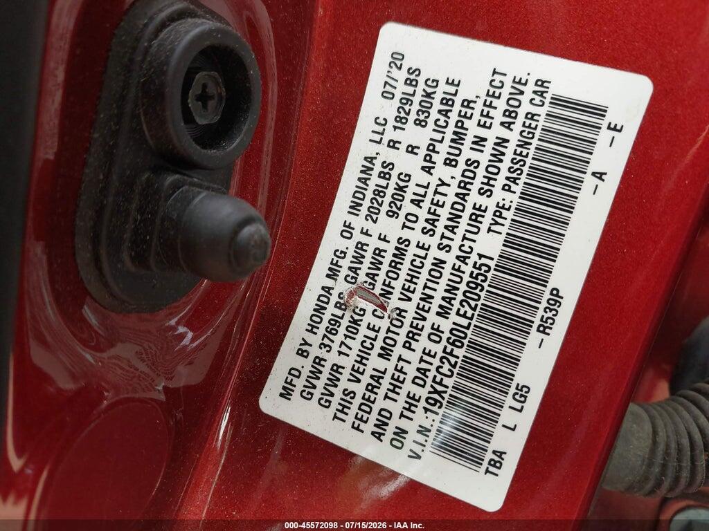 19XFC2F60LE209551 2020 HONDA CIVIC photo no. 9