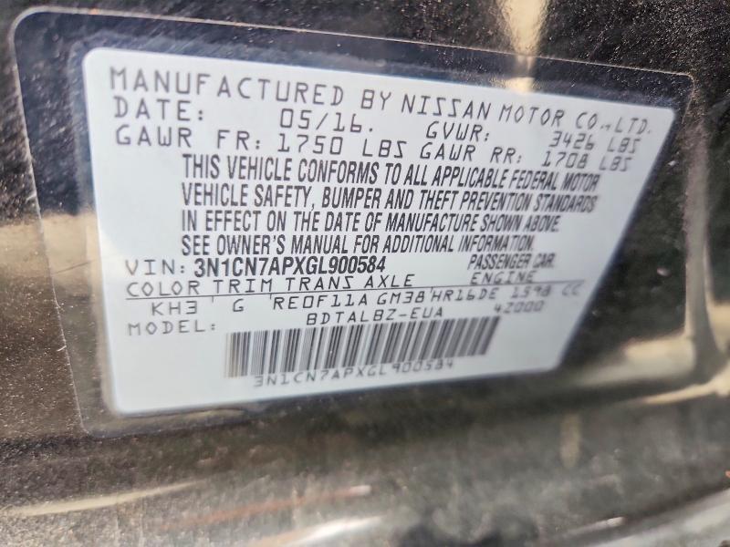 3N1CN7APXGL900584 2016 NISSAN VERSA photo no. 12