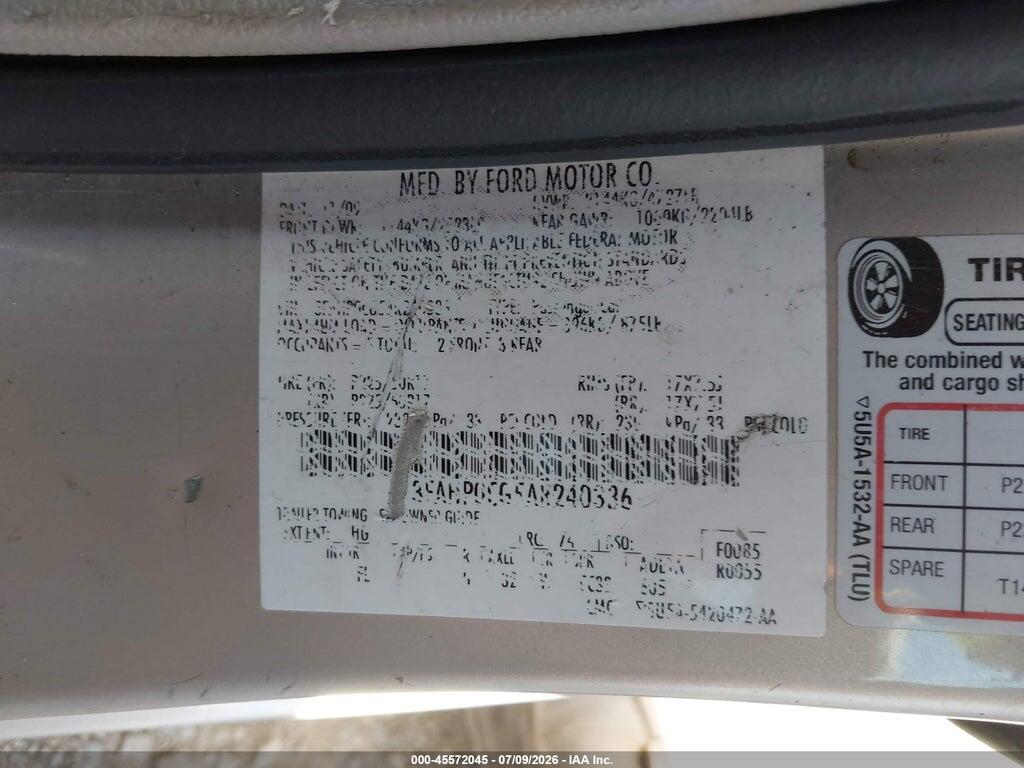 3FAHP0CG5AR240336 2010 FORD FUSION photo no. 9