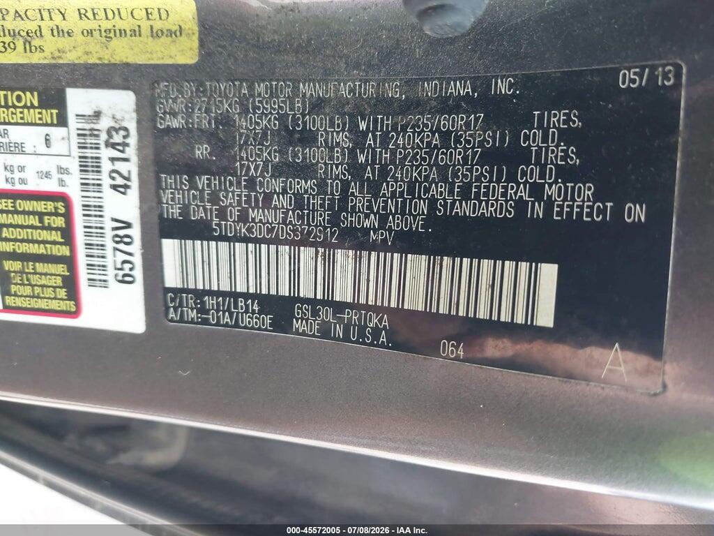 5TDYK3DC7DS372912 2013 TOYOTA SIENNA photo no. 9
