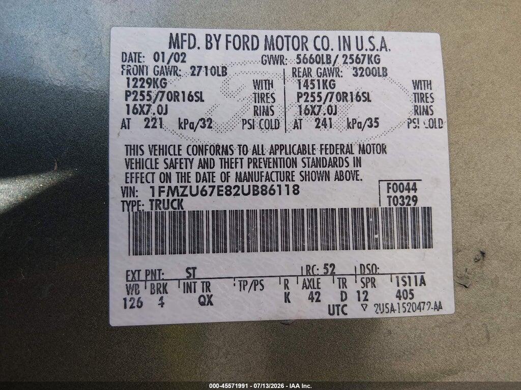 1FMZU67E82UB86118 2002 FORD EXPLORER SPORT TRAC photo no. 9