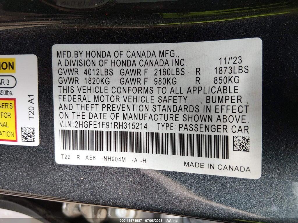 2HGFE1F91RH315214 2024 HONDA CIVIC photo no. 9
